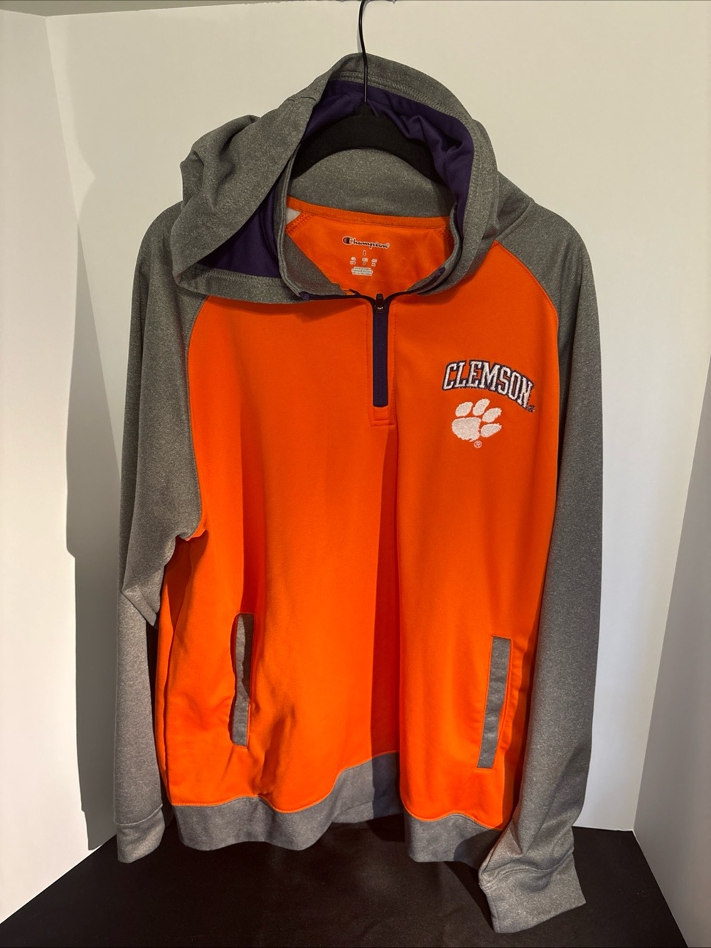 Champion Orange and Gray Clemson Hooded Pullover